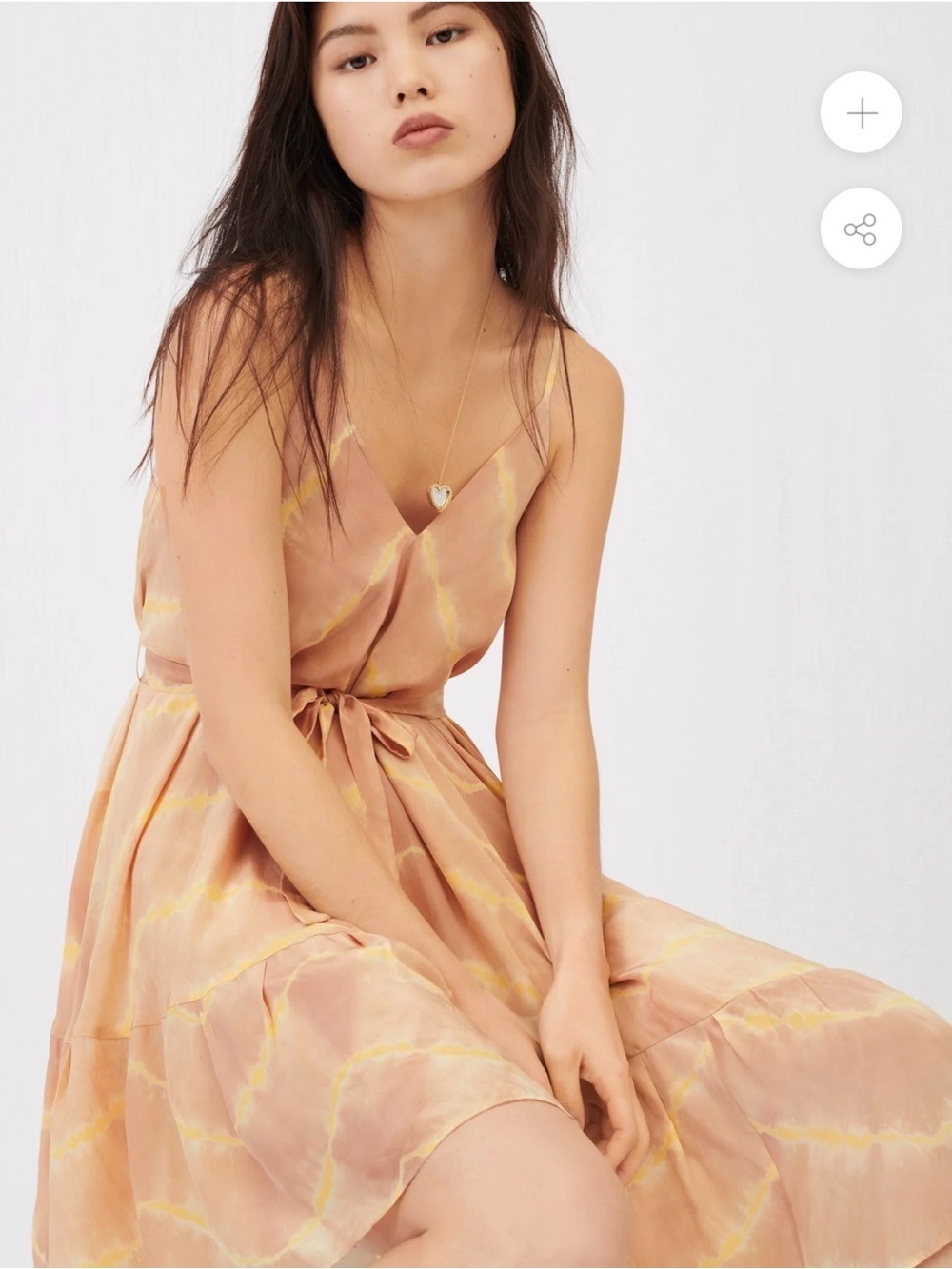 Maje 100% Silk Asymmetrical Midi Dress Beige Pink Tie Dye Size 1